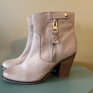 Aldo Beige Leather Ankle Boots with Gold Accents